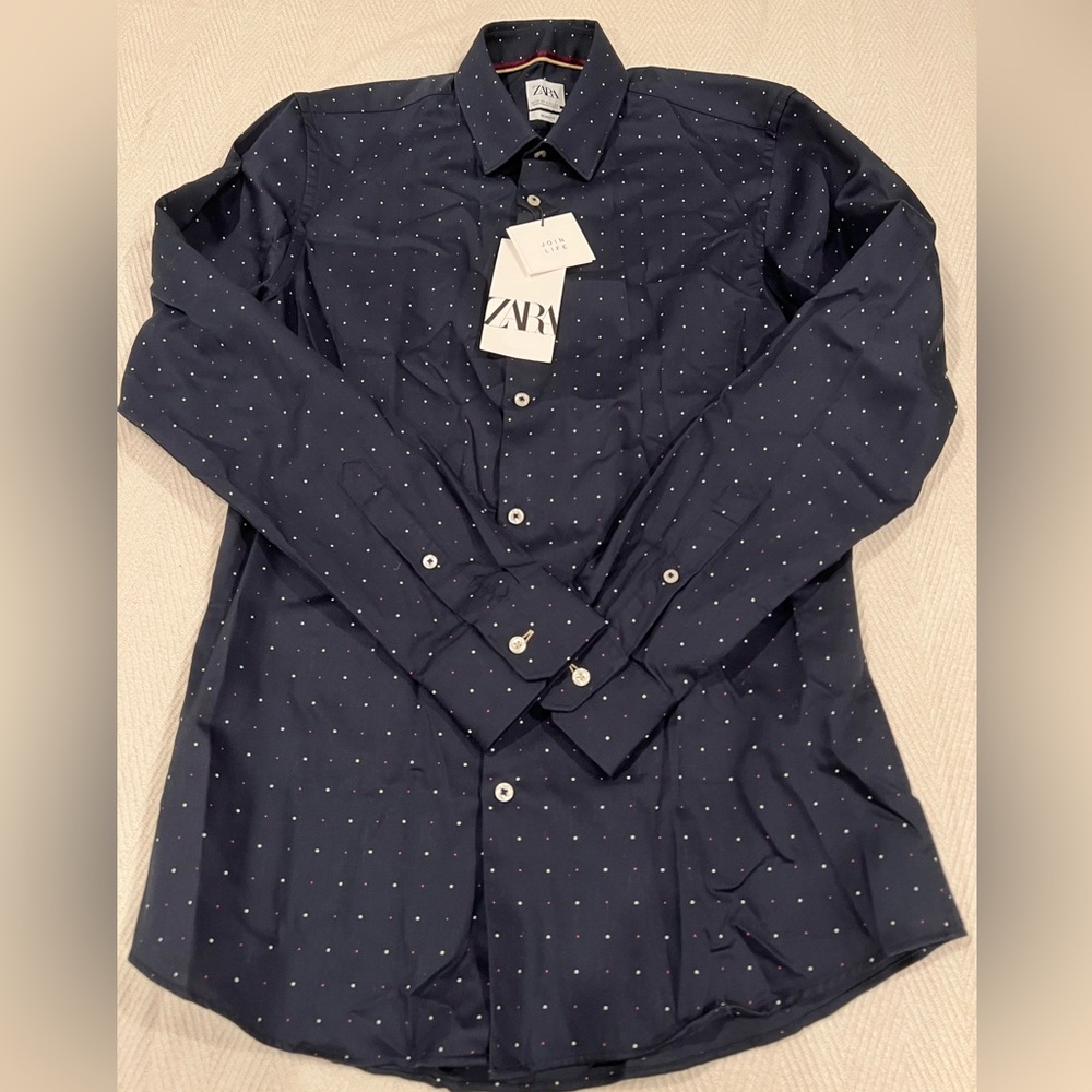 Zara Dark Blue polka dot shirt